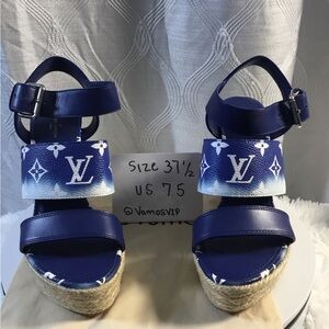 Louis Vuitton Navy Blue Monogram Espadrille Platform Sandals